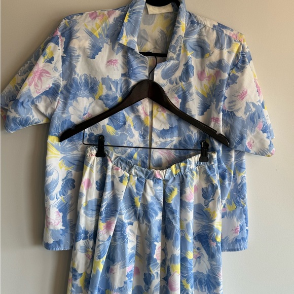 Vintage two piece cotton floral sea blue skirt set… - Picture 6 of 8